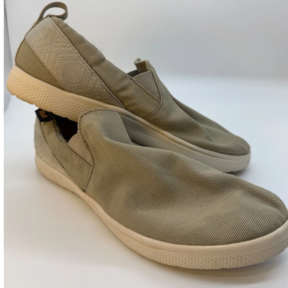 Teva Slip On Shoes Mens 10 Tan Canvas Casual Loafers Lightweight Walking Sneaker